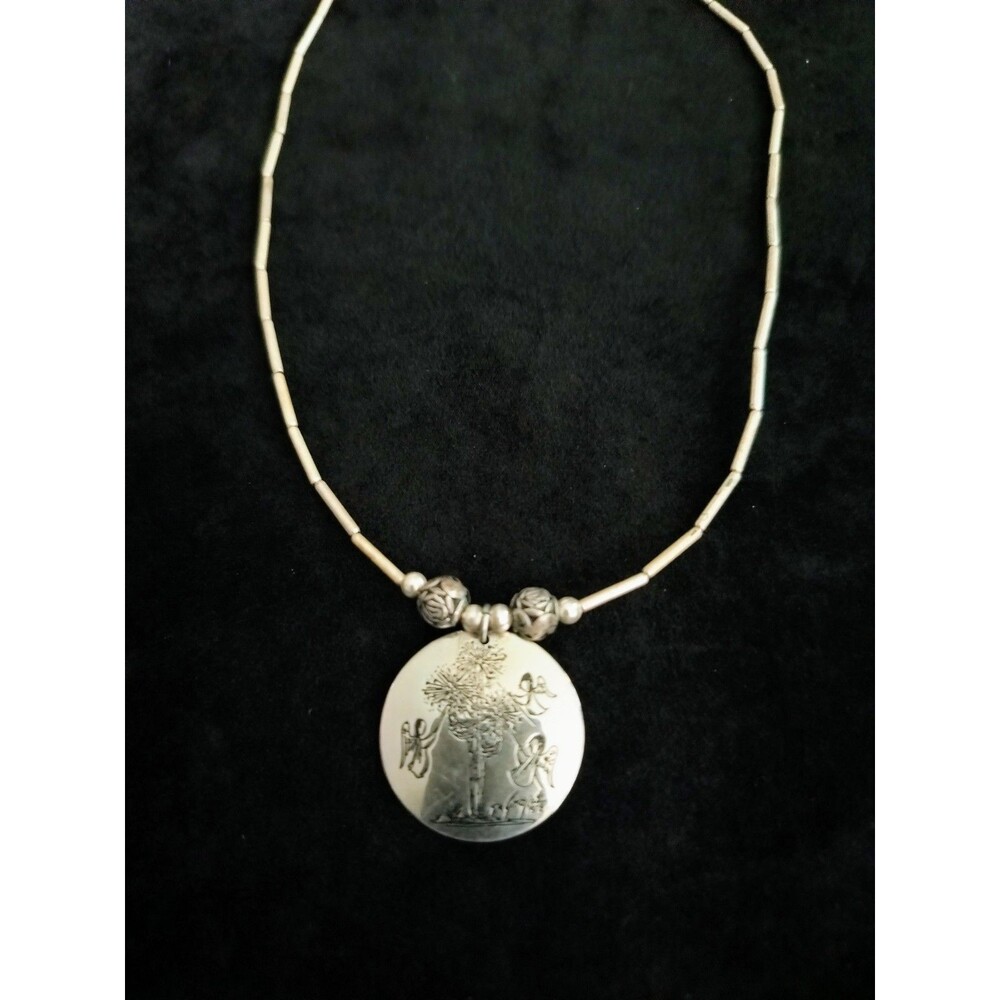 Signed DeGrazia Flower Silver Toned Pendant Necklace Angels Cactus Southwestern